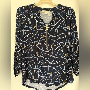 Michael Kors Navy and Gold Patterned Blouse